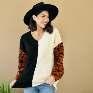 NWT Boutique Colorblock Leopard Print Sweater - L